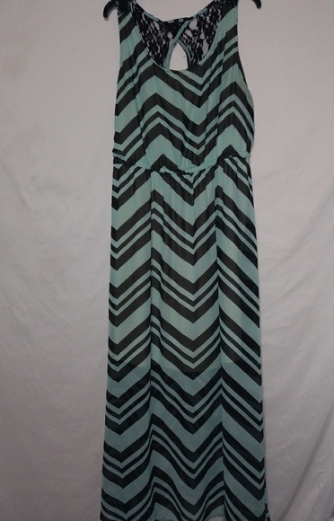 Forever 21 Mint Black Zig Zag Maxi Dress L - Picture 1 of 4